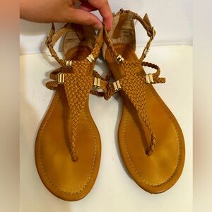 🍩PRE-LOVED🍩 REPORT Luisa Tan Braided Woven Tan Flat Thong Sandals